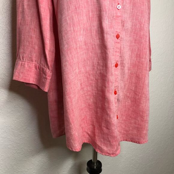 Chicos pink red linen button down top size 2 or Medium lagenlook - Picture 3 of 16
